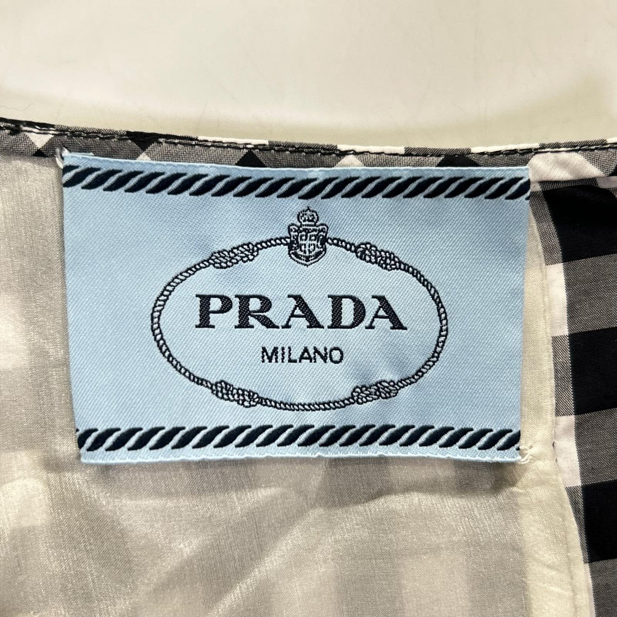 PRADA プラダ 13年 ブラック×ホワイト ブロックチェック フリルデザイン ボートネック プリーツワンピース ワンピース