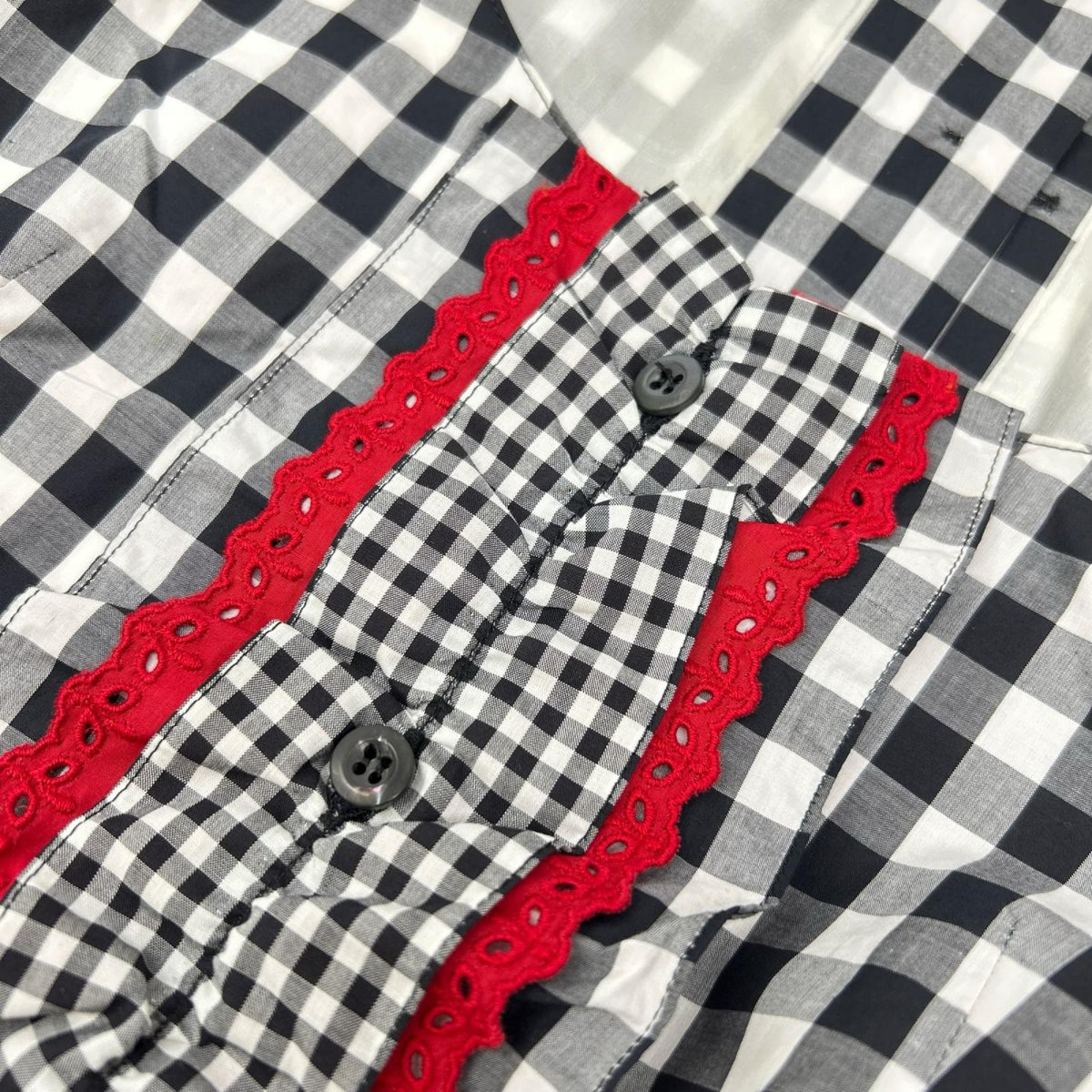 PRADA プラダ 13年 ブラック×ホワイト ブロックチェック フリルデザイン ボートネック プリーツワンピース ワンピース