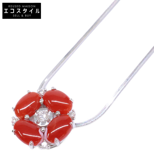 GSTV ジーエスティーブイ 新品同様 Rosette Pt950血赤サンゴ1ct D0.06ctダイヤ ペンダントトップ/Pt850チェーン ネックレス