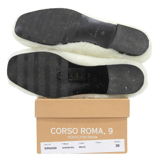 CORSO ROMA 9 コルソローマ シアリング フラット バレエシューズ レディース ホワイト 36 SIRIA500 シューズ