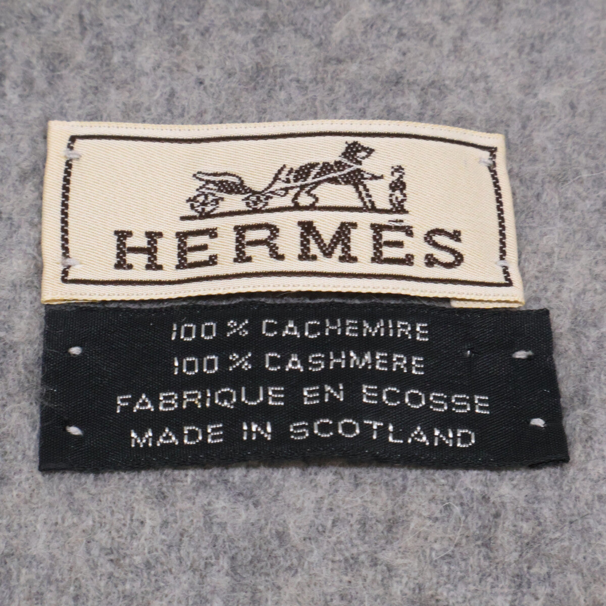 HERMES エルメス ロゴ刺繍 カシミヤ フリンジ マフラー
