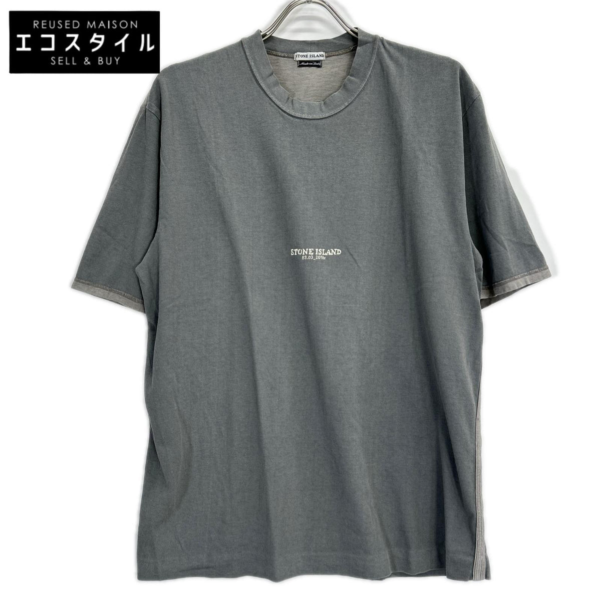STONE ISLAND ストーンアイランド 38152F46/1250 グレー 20th Taping Tee ロゴ半袖Tシャツ トップス