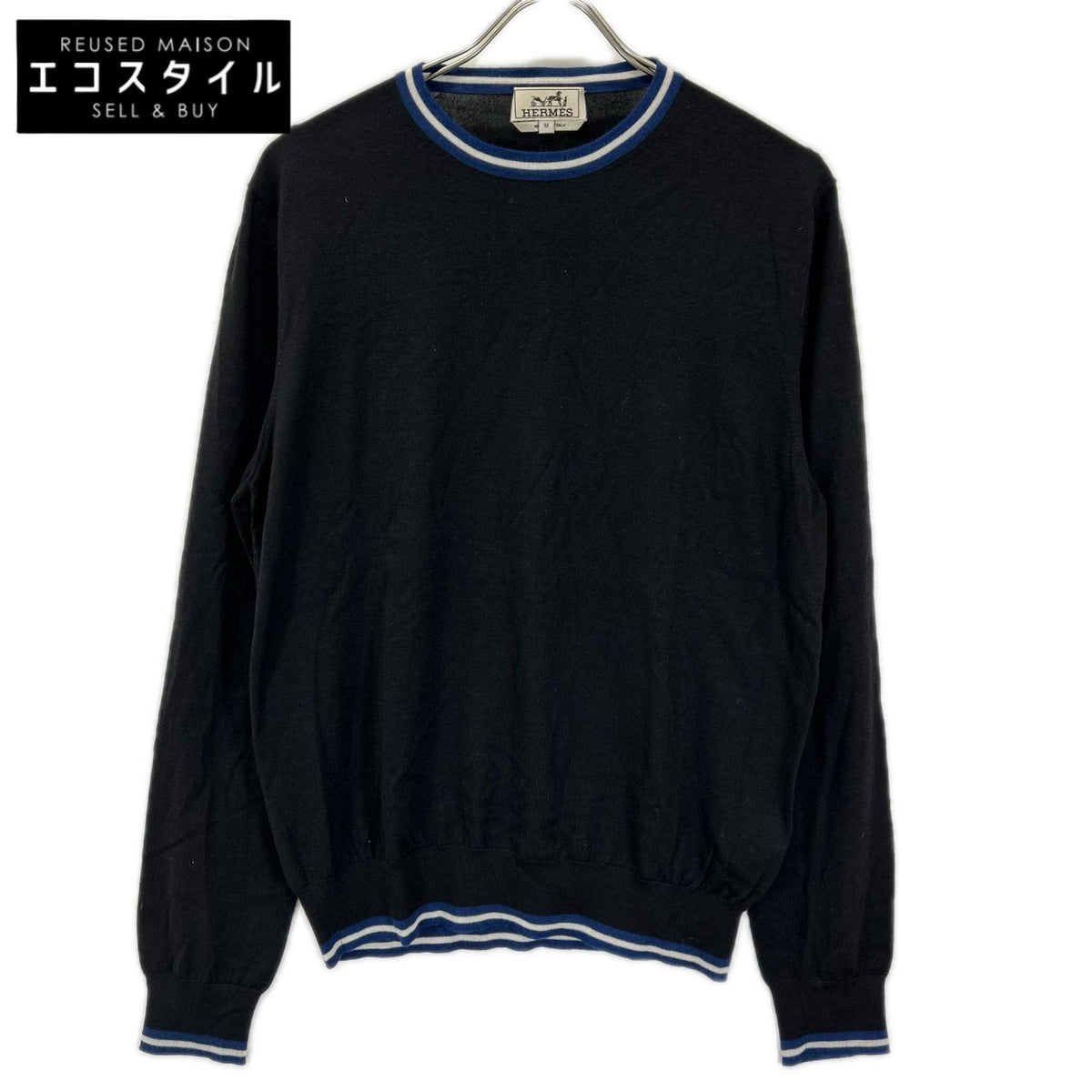 HERMES エルメス ブラック カシミヤシルクラインネックニット トップス