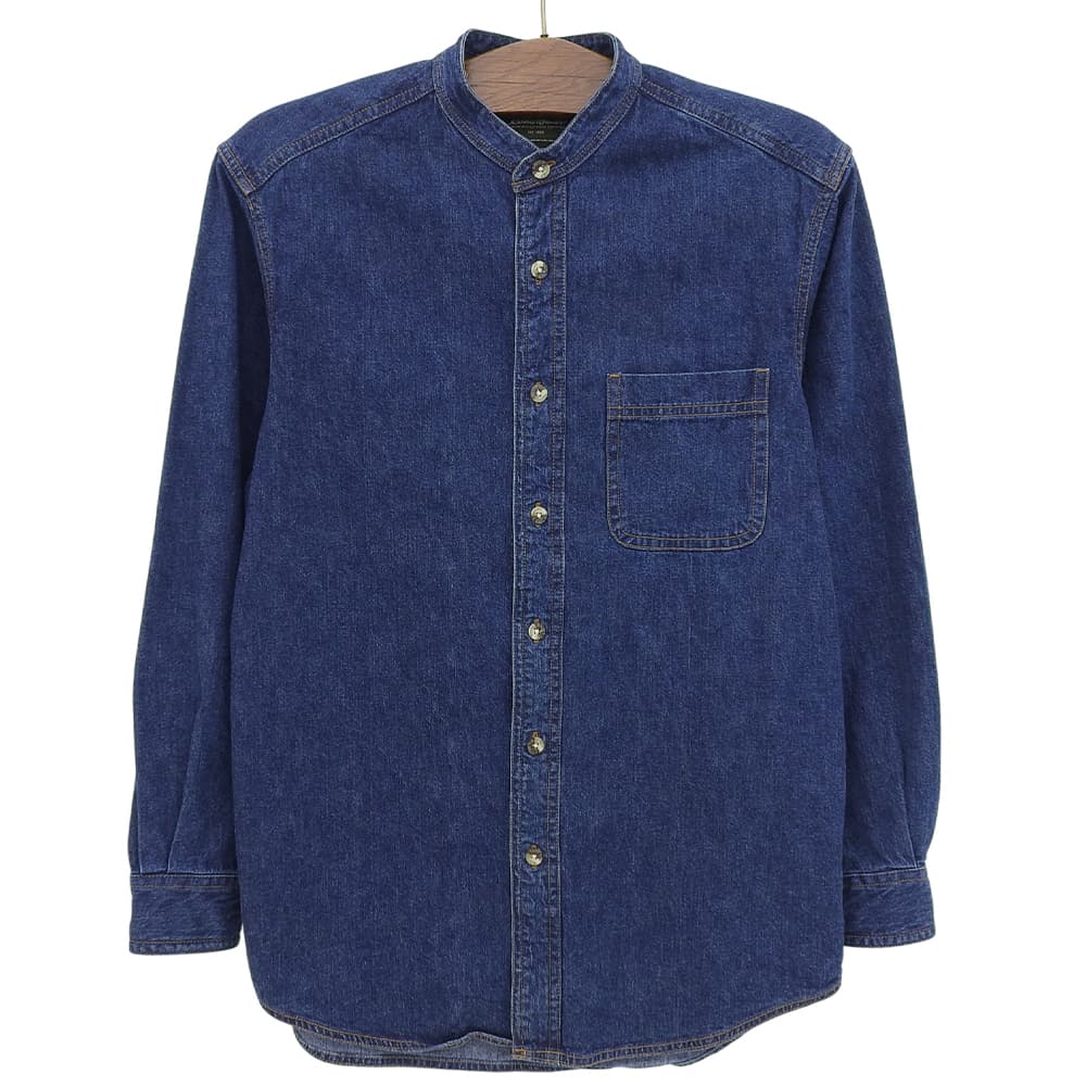 Eddie Bauer エディーバウアー 美品 緑タグ デニム バンドカラー シャツ トップス メンズ ブルー XS 00s トップス