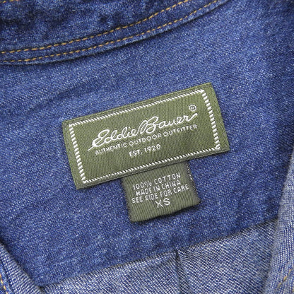 Eddie Bauer エディーバウアー 美品 緑タグ デニム バンドカラー シャツ トップス メンズ ブルー XS 00s トップス