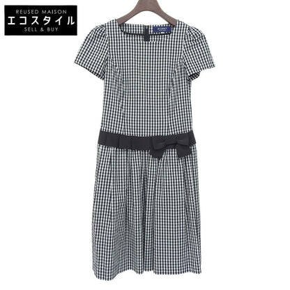 美品 格子呢 蝴蝶结 连衣裙 女式 黑色/白色 36 PM-811329 连衣裙 36 女式