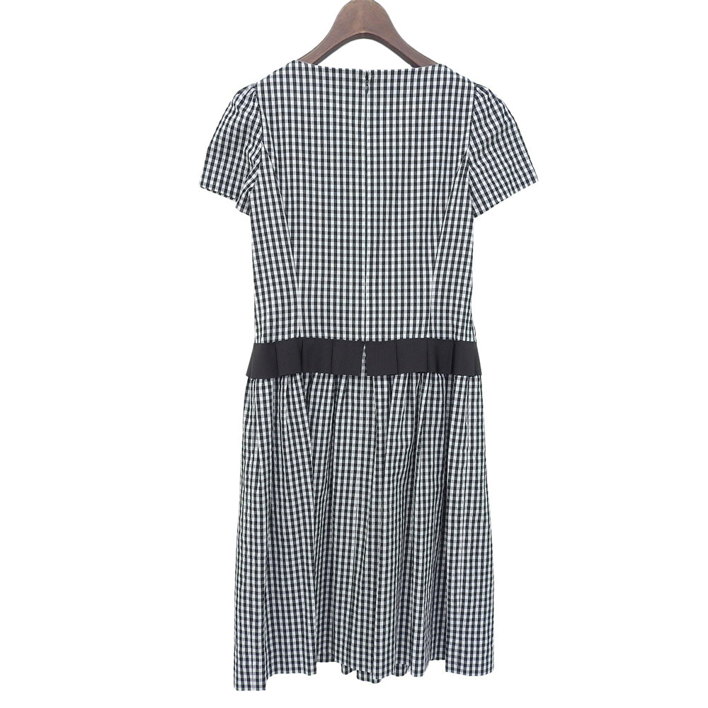 美品 格子呢 蝴蝶结 连衣裙 女式 黑色/白色 36 PM-811329 连衣裙 36 女式