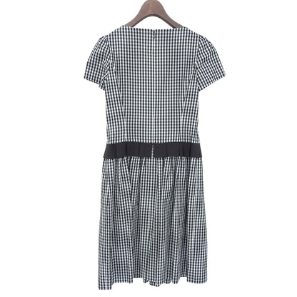 美品 格子呢 蝴蝶结 连衣裙 女式 黑色/白色 36 PM-811329 连衣裙 36 女式