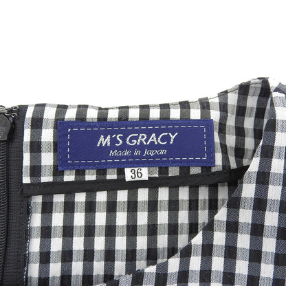 美品 格子呢 蝴蝶结 连衣裙 女式 黑色/白色 36 PM-811329 连衣裙 36 女式