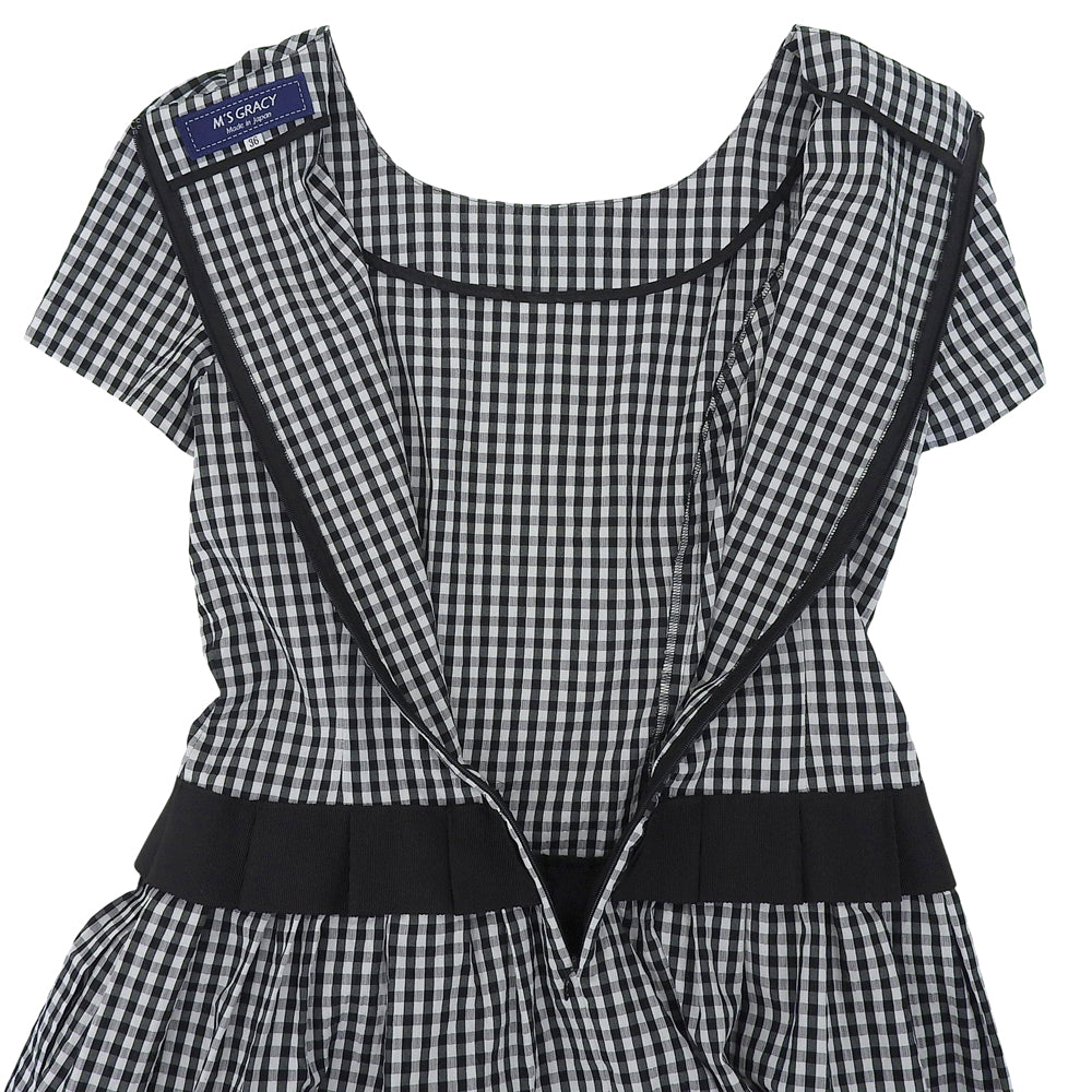 美品 格子呢 蝴蝶结 连衣裙 女式 黑色/白色 36 PM-811329 连衣裙 36 女式