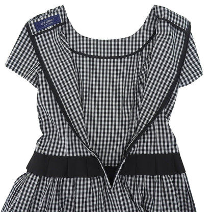 美品 格子呢 蝴蝶结 连衣裙 女式 黑色/白色 36 PM-811329 连衣裙 36 女式