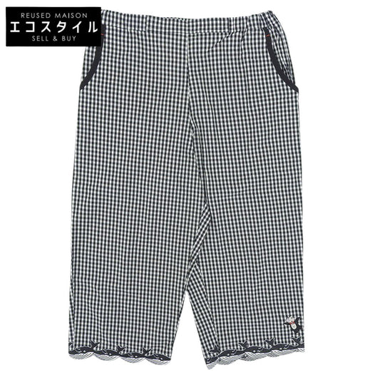 OLLEBOREBLA Alberobello Excellent Condition Gingham Check Piggy Whale Embroidery Easy Pants Bottoms Women's Black x White L Bottoms L Women's