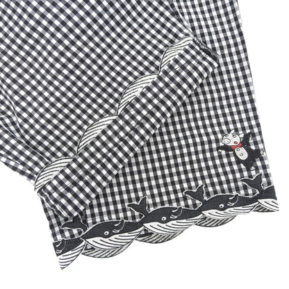 OLLEBOREBLA ALBEROBELLO 精品 格纹 小猪 鲸鱼 刺绣 休闲裤 下装 女士 黑色×白色 L 下装 L 女士