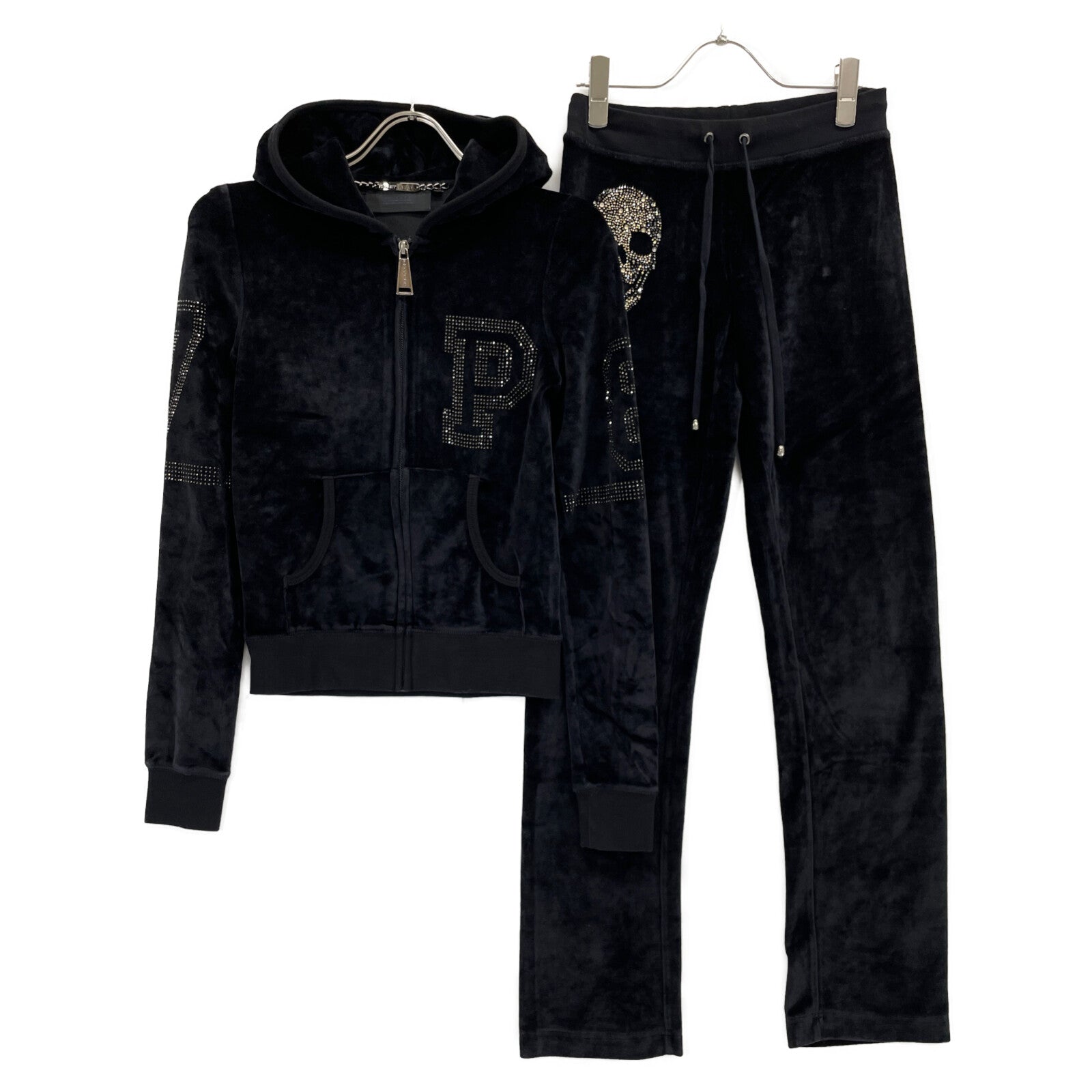 PHILIPP PLEIN Black Velour Swarovski Tracksuit Set-Up Suit Set-Up XS Ladies