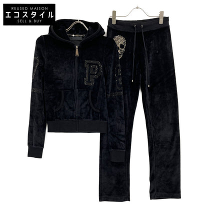 PHILIPP PLEIN Black Velour Swarovski Tracksuit Set-Up Suit Set-Up XS Ladies