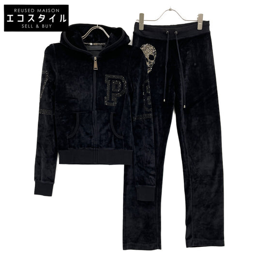 PHILIPP PLEIN Black Velour Swarovski Tracksuit Set-Up Suit Set-Up XS Ladies