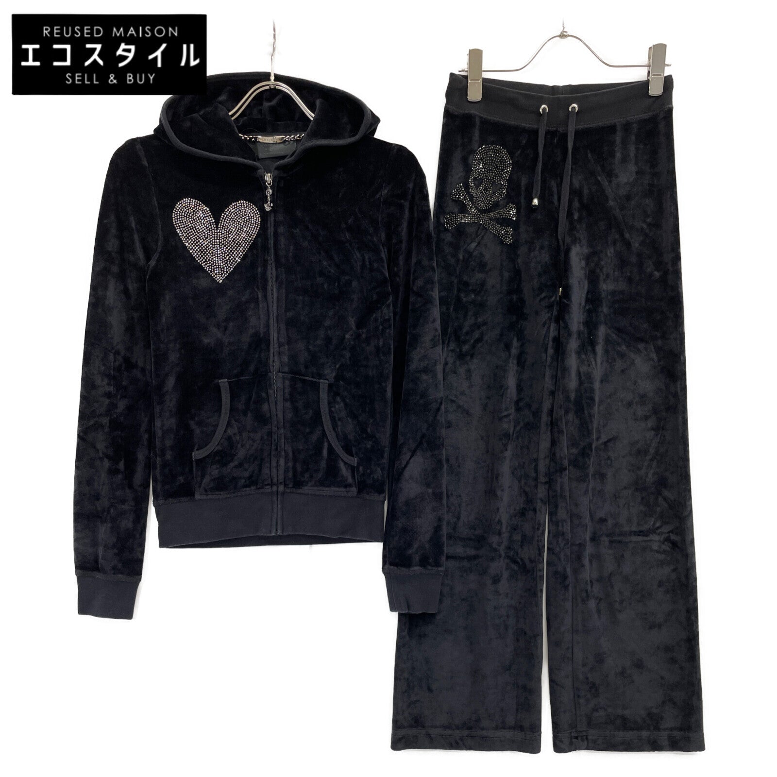PHILIPP PLEIN 菲利普普兰 黑色 丝绒 水晶 运动服套装 XS 女士