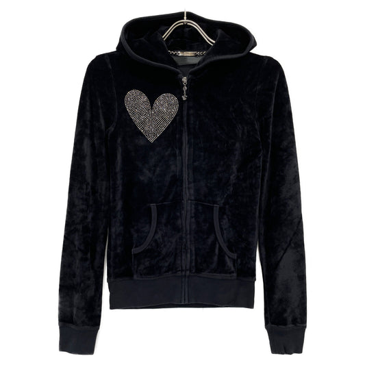 PHILIPP PLEIN Black Velour Swarovski Tracksuit Set Up XS Women's