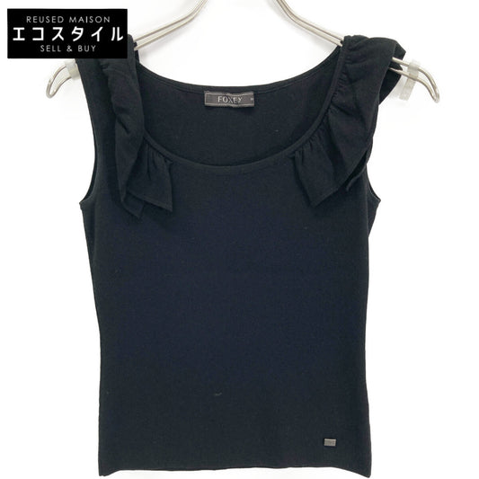 FOXEY BOUTIQUE 25559 SMYAZ16 Black Sleeveless Frill Knit Top 38 Women's