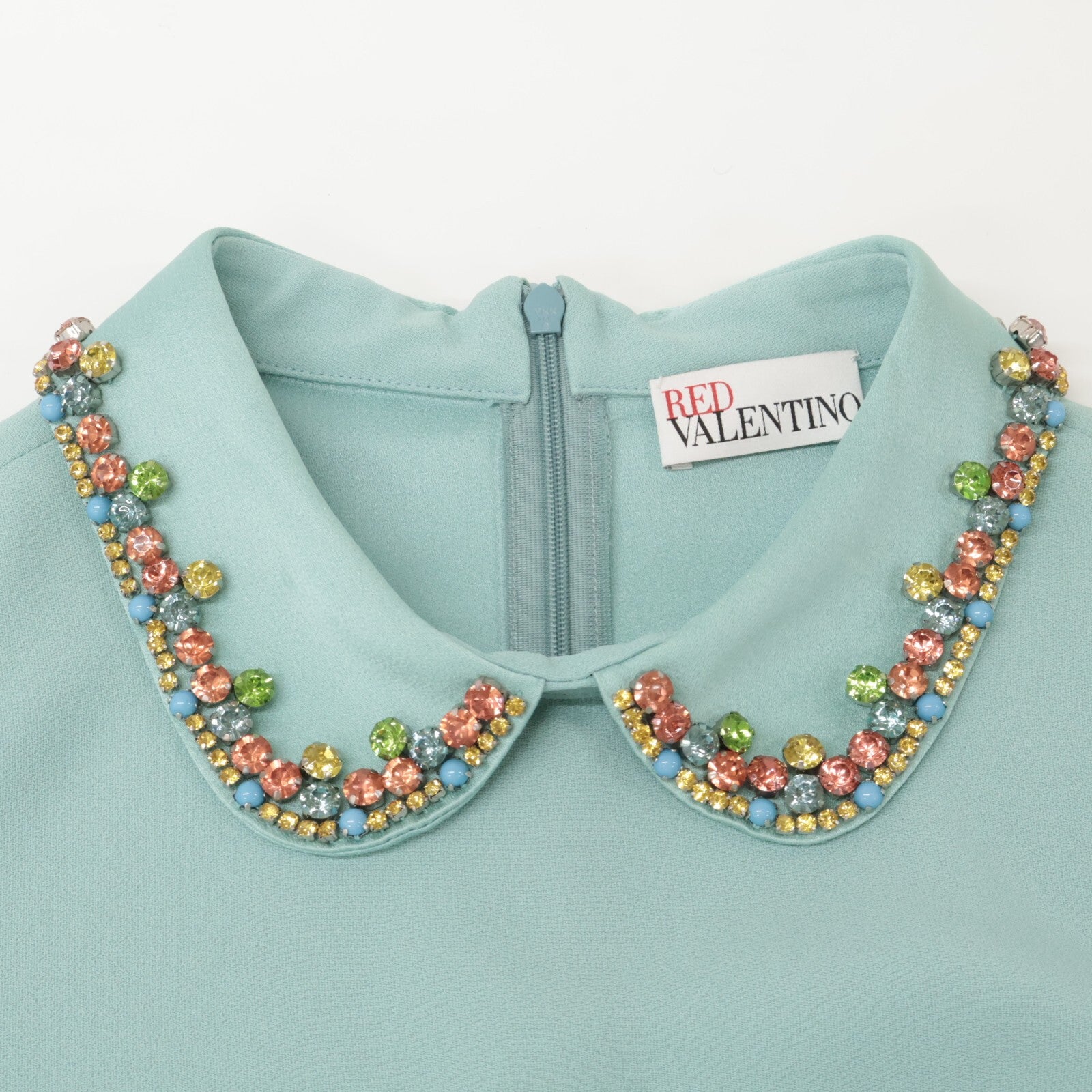 RED VALENTINO Red Valentino SR3VAH020F1 Green Collar Embellished Dress