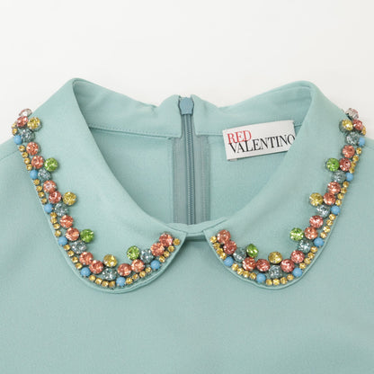 RED VALENTINO Red Valentino SR3VAH020F1 Green Collar Embellished Dress