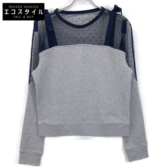 VALENTINO ヴァレンティノ 【Spa】PR3MF04X3JC ｸﾞﾚｰ×ﾌﾞﾗｯｸ ﾚｰｽ ｽｳｪｯﾄ 切り替え ﾄｯﾌﾟｽ トップス S レディース