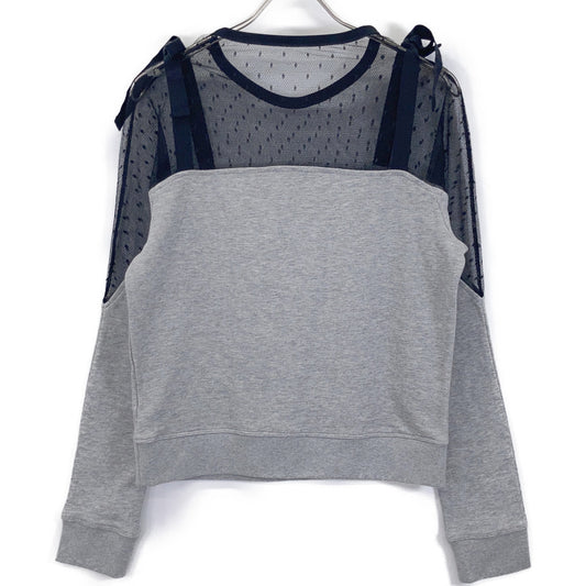 VALENTINO ヴァレンティノ 【Spa】PR3MF04X3JC ｸﾞﾚｰ×ﾌﾞﾗｯｸ ﾚｰｽ ｽｳｪｯﾄ 切り替え ﾄｯﾌﾟｽ トップス S レディース