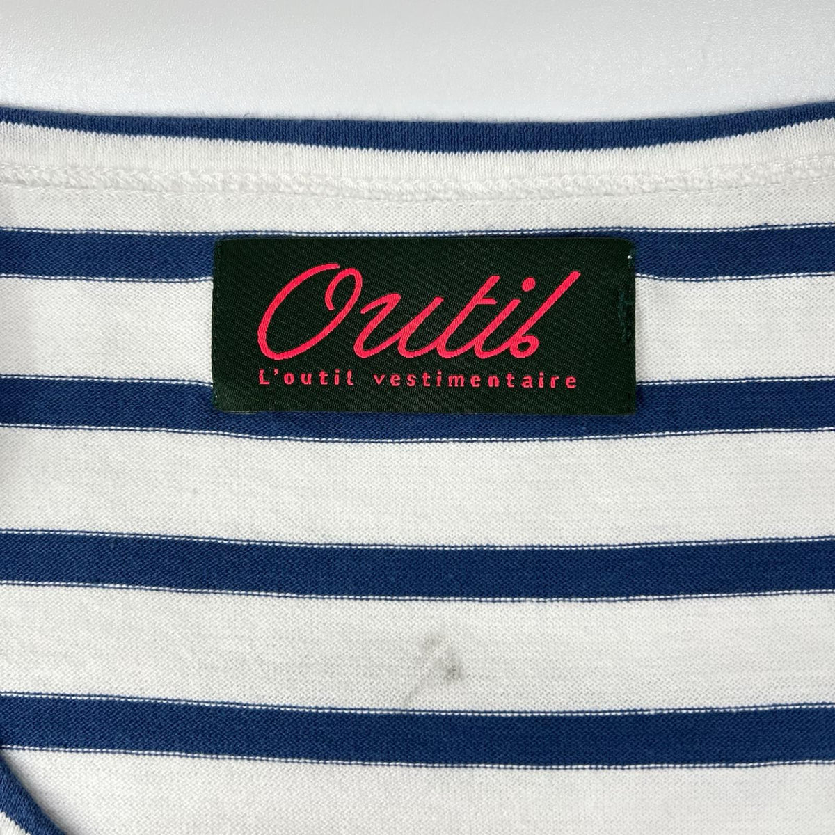 OUTIL ウティ ホワイト×ブルー ボーダー ボートネック バスクシャツ トップス
