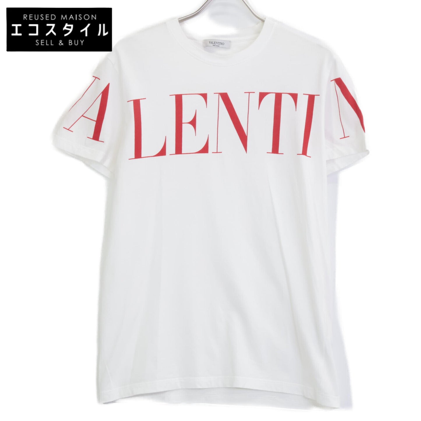 VALENTINO 2019 SV3MG03B5FN White x Red Logo T-shirt Tops