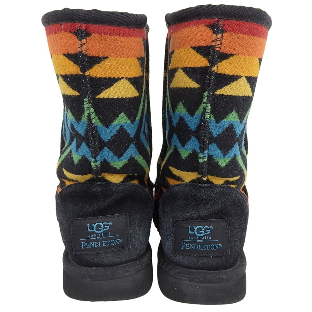 UGG アグ 美品 エスニック柄 ムートンブーツ レディース ブラック マルチカラー 24cm シューズ 7(US)