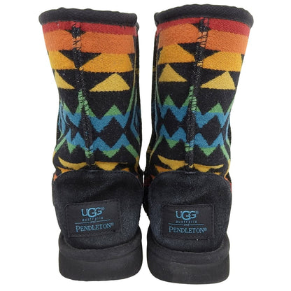 UGG アグ 美品 エスニック柄 ムートンブーツ レディース ブラック マルチカラー 24cm シューズ 7(US)