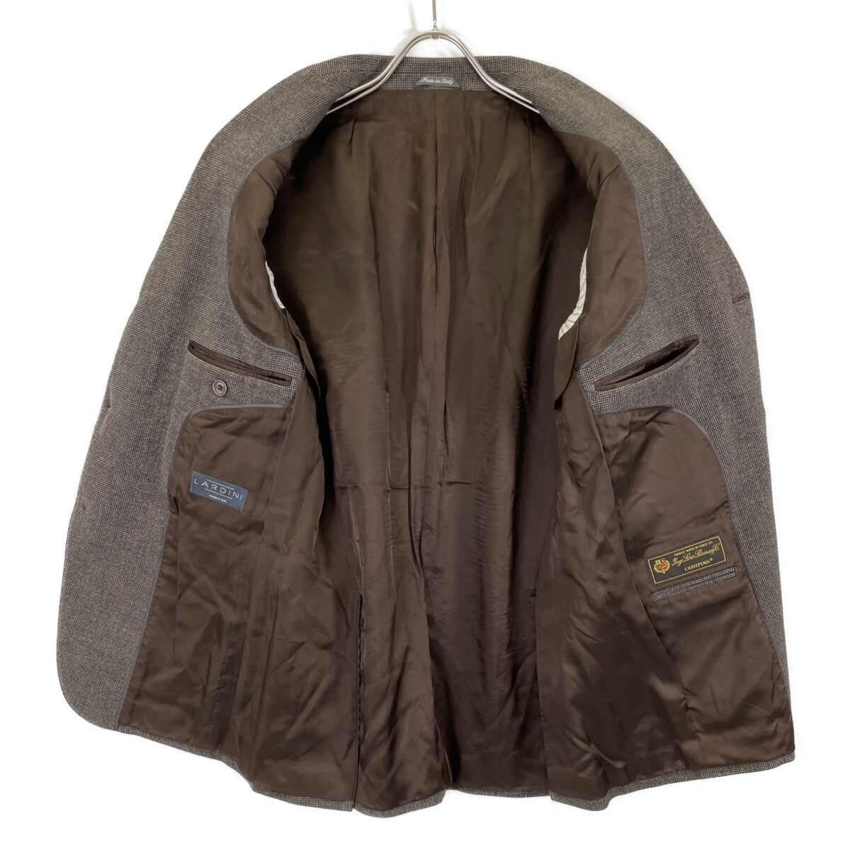 LARDINI 拉尔迪尼 棕色 羊毛 Loro Piana面料 格纹 侧开衩 修身 西装夹克 夹克 50 男士