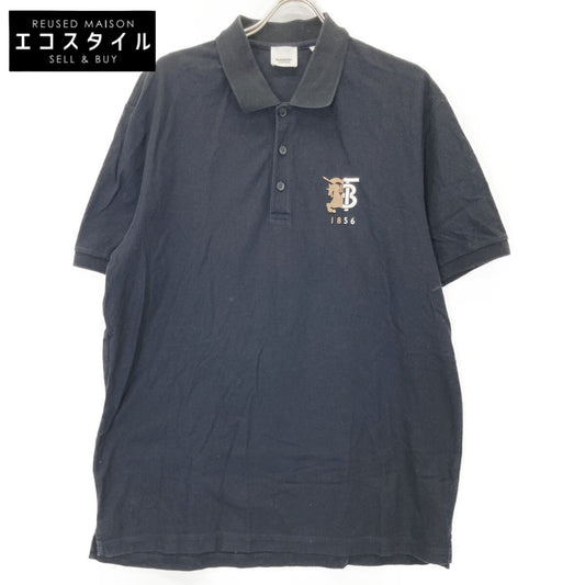 BURBERRY 8025774 Black Logo Embroidered Polo Shirt Top