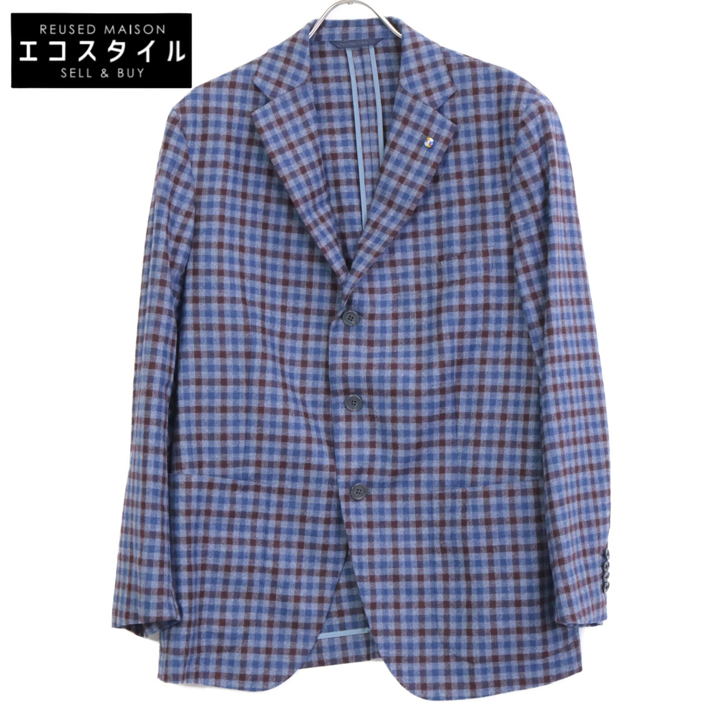 Belvest ベルベスト G10647 ブルー×ブラウン ウール チェック JACKET IN THE BOX 3Bジャケット ジャケット