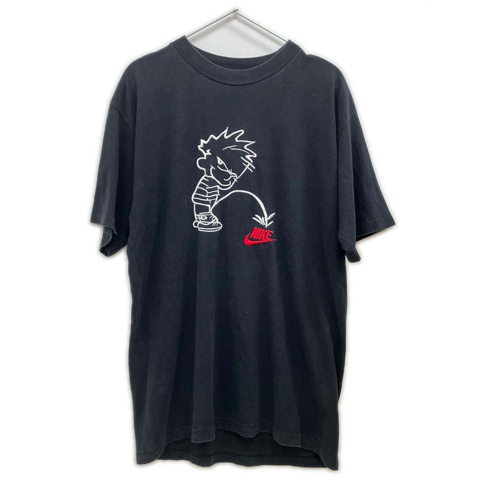 NIKE ナイキ ×PISS BOY 90's ブラック コットン 刺繍 Tシャツ トップス