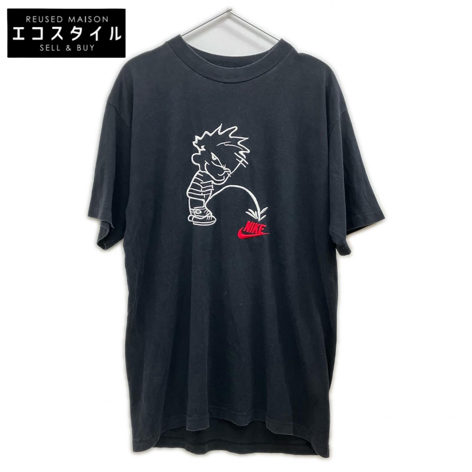 NIKE ナイキ ×PISS BOY 90's ブラック コットン 刺繍 Tシャツ トップス