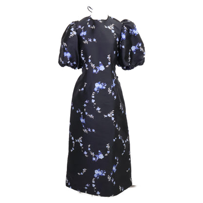 GANNI Navy 3D Jacquard Flower Dress