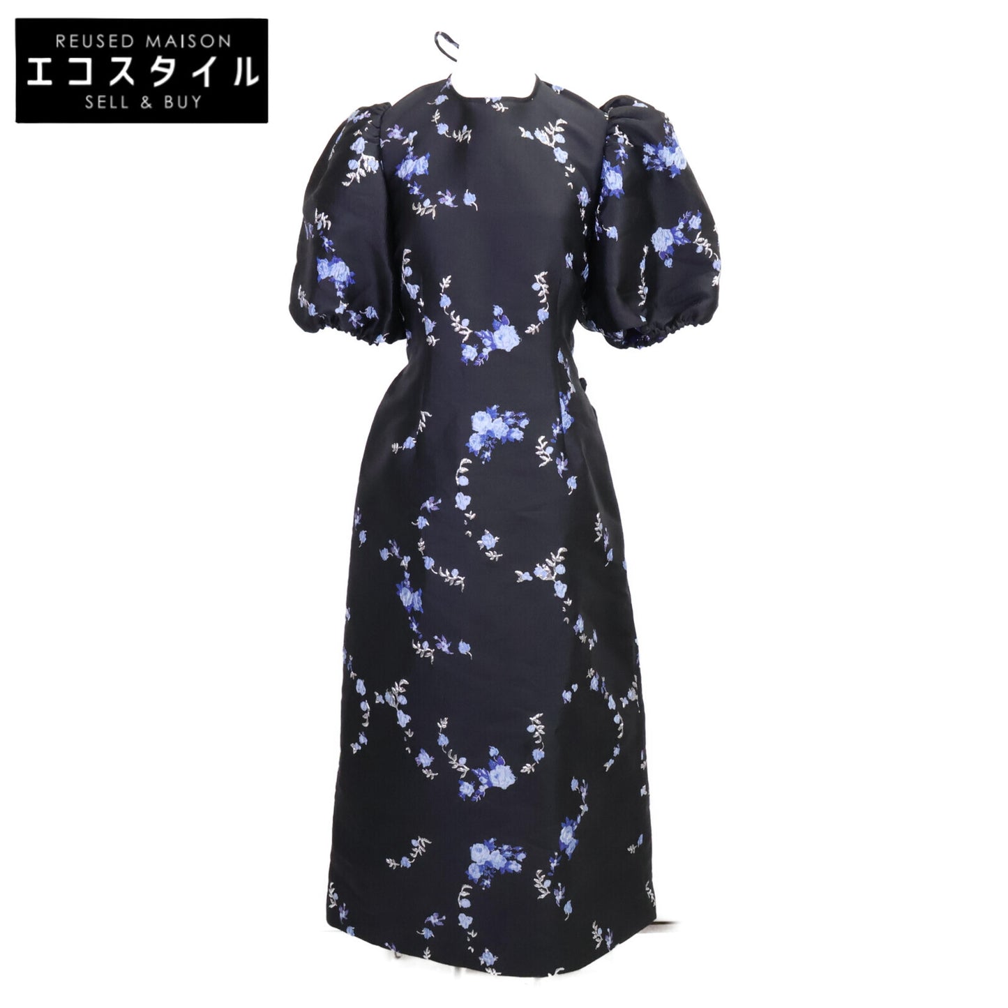 GANNI ガニー ネイビー 3D JACQUARD フラワー ワンピース ワンピース