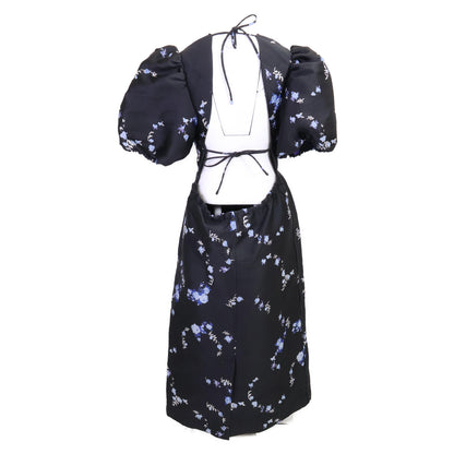 GANNI ガニー ネイビー 3D JACQUARD フラワー ワンピース ワンピース