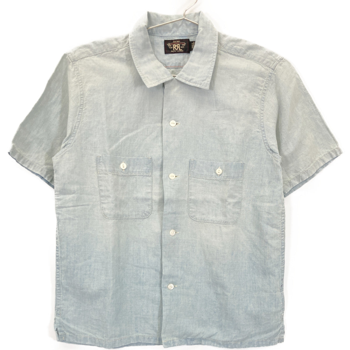 RRL Light Blue Cotton Linen Open-Collar Short-Sleeve Shirt Top