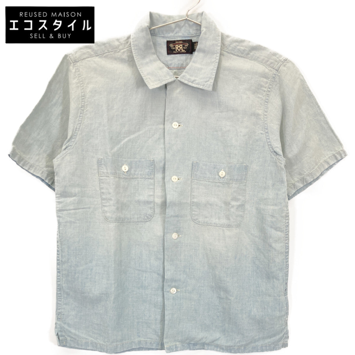 RRL Light Blue Cotton Linen Open-Collar Short-Sleeve Shirt Top