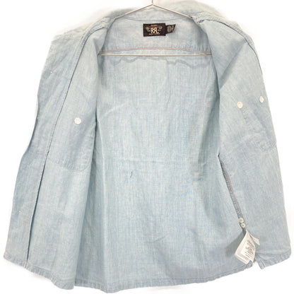 RRL Light Blue Cotton Linen Open-Collar Short-Sleeve Shirt Top