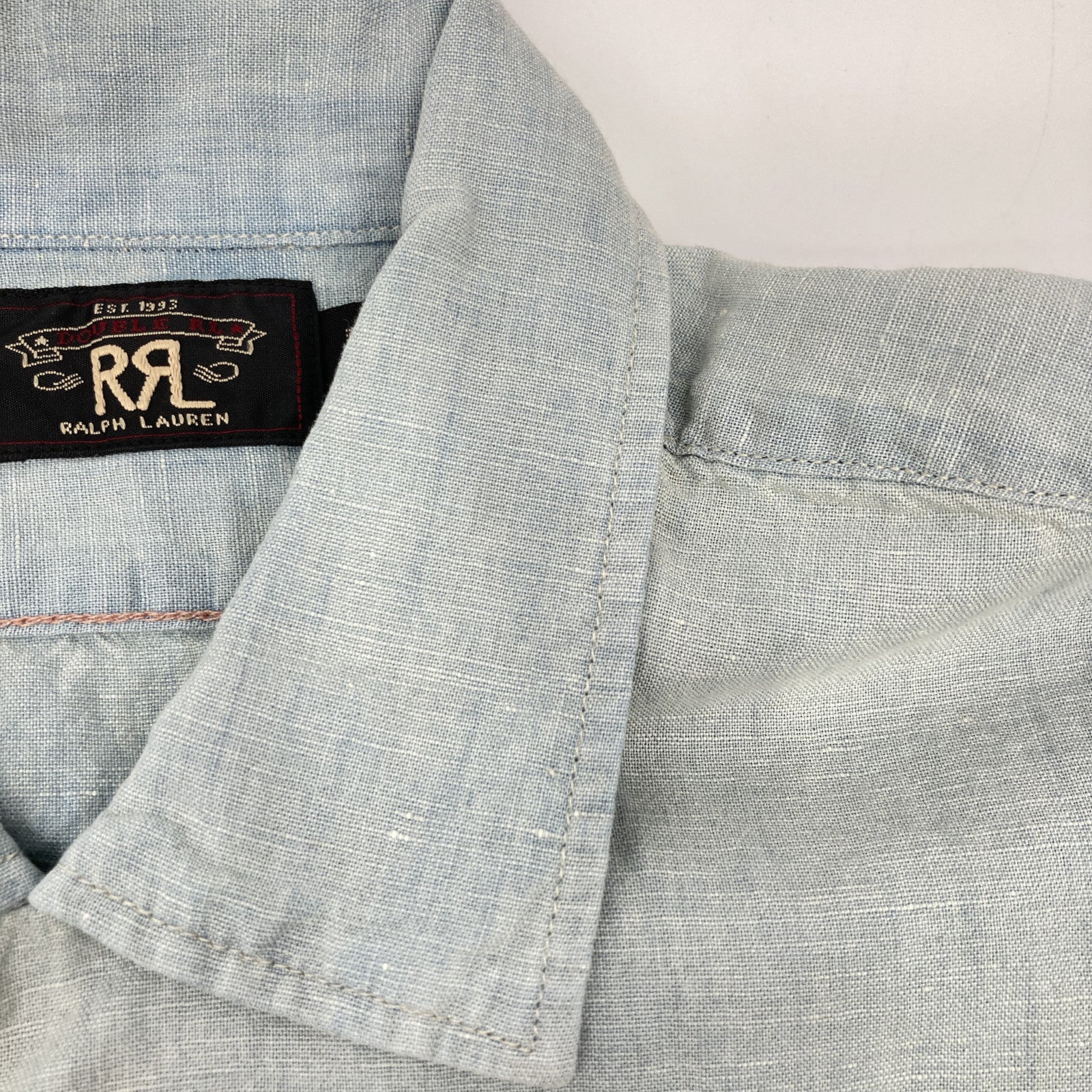 RRL Light Blue Cotton Linen Open-Collar Short-Sleeve Shirt Top