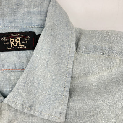 RRL Light Blue Cotton Linen Open-Collar Short-Sleeve Shirt Top