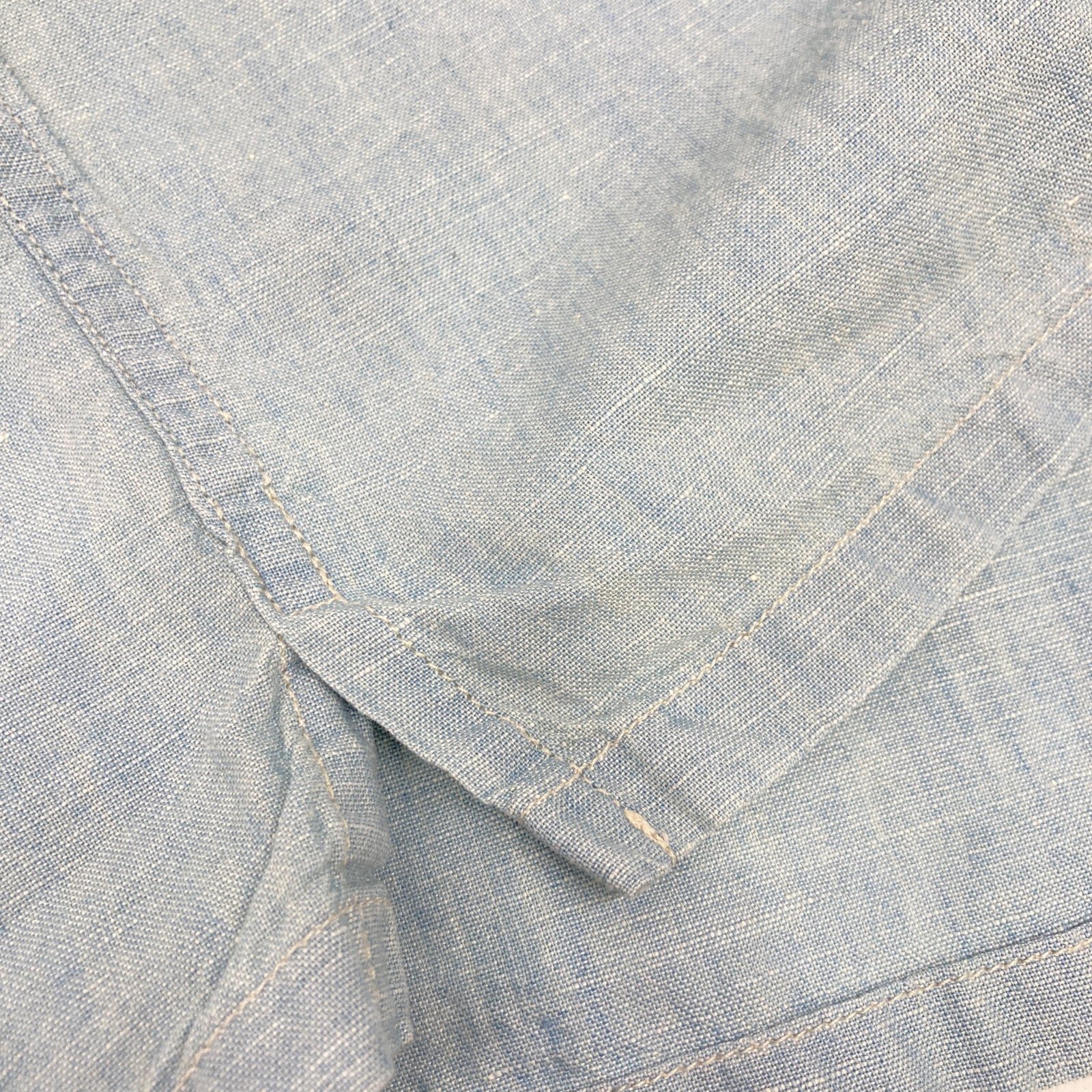 RRL Light Blue Cotton Linen Open-Collar Short-Sleeve Shirt Top
