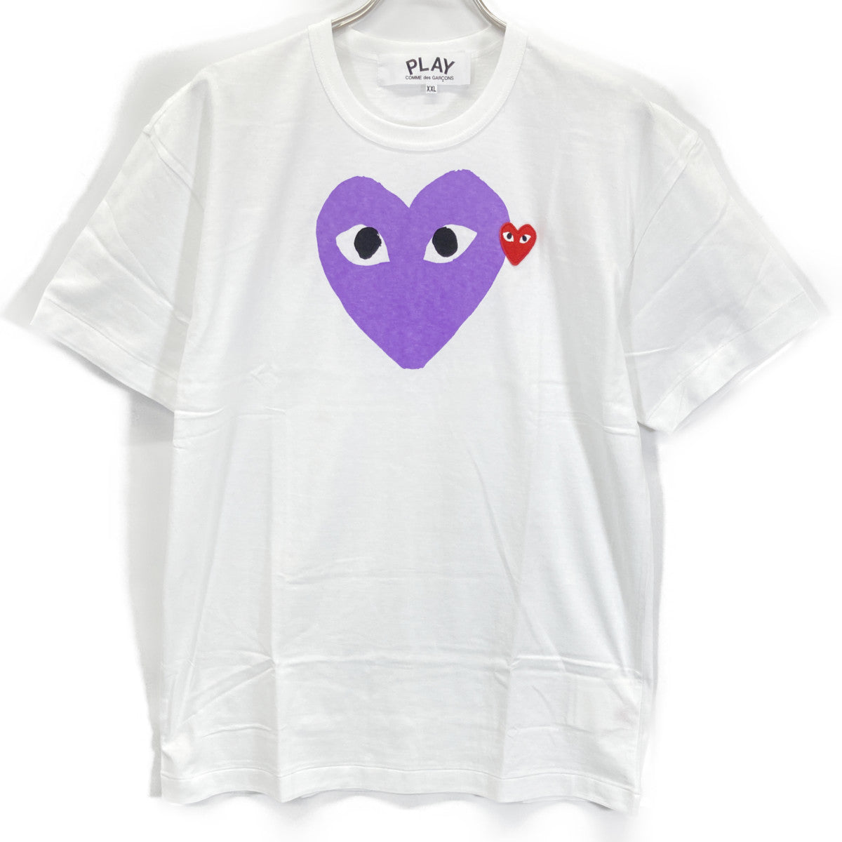 PLAYCOMMEdesGARCONS 川久保玲 PLAY系列 AZ-T106 白色 紫红双心 短袖T恤 上衣