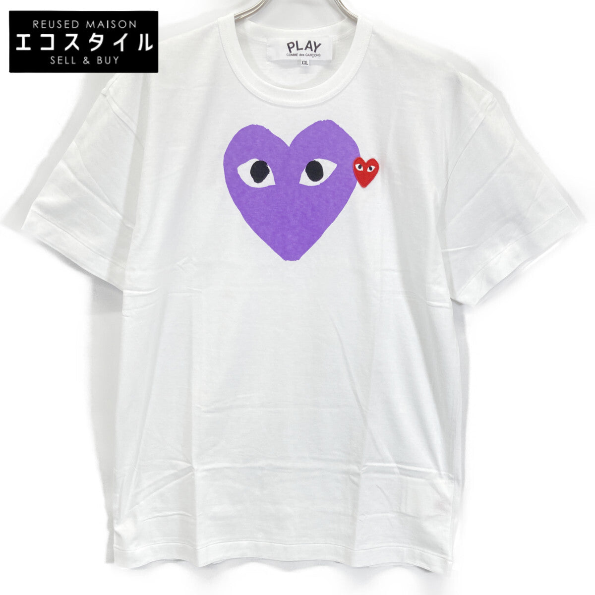 PLAYCOMMEdesGARCONS 川久保玲 PLAY系列 AZ-T106 白色 紫红双心 短袖T恤 上衣
