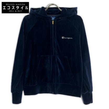 Champion 冠军 藏青色 侧边条纹 天鹅绒 拉链连帽衫 夹克 M