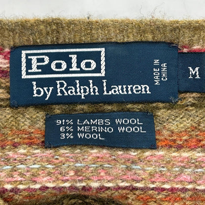 POLO RALPH LAUREN ポロ ラルフローレン KR-RL-LW3601 カーキ 羊毛混 フェアアイル柄 Vネック ニットトップス トップス