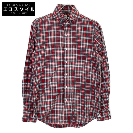 finamore フィナモレ ﾚｯﾄﾞ×ｸﾞﾚｰ ﾁｪｯｸ ｺｯﾄﾝ100 ﾏﾁ付き ﾈﾙｼｬﾂ トップス